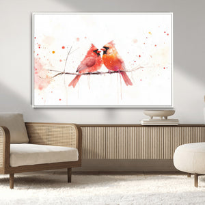 Cardinal Bird Canvas Wall Art - Male and Female Cardinal
