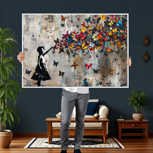 Banksy Butterfly Girl Wall Art – Modern Graffiti Canvas