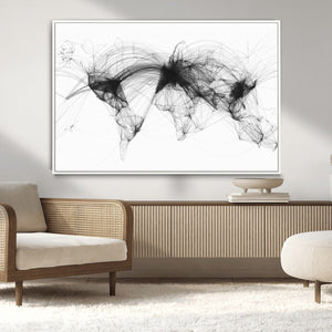 Flight Routes Air Traffic Map Canvas Wall Art - Framed -