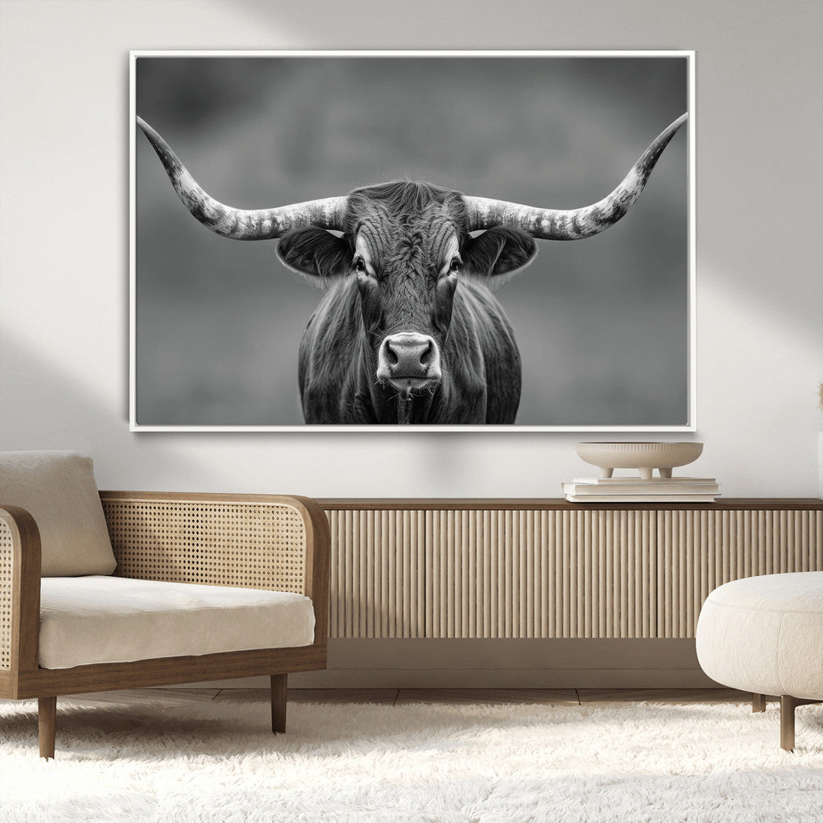 Texas Longhorn Wall Art Canvas Print – Framed Western Bull