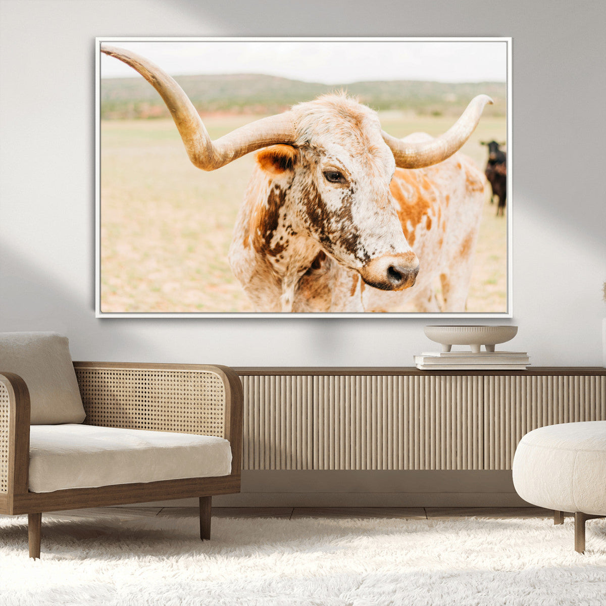 Texas Longhorn Wall Art Canvas Print – Framed Spotted Cow