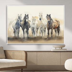Wild Horses Wall Art Canvas Print, Framed Running Horses Art