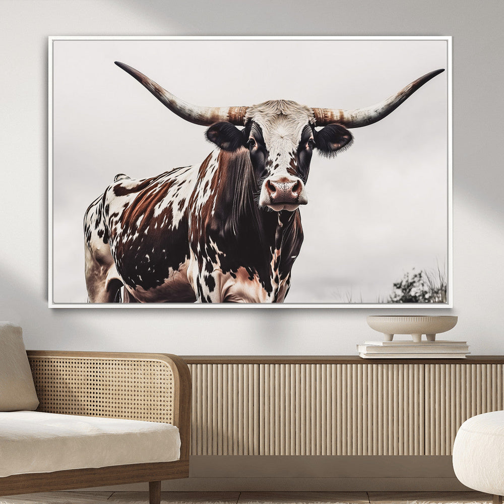 Texas Longhorn Wall Art Canvas Print – Framed Spotted Bull