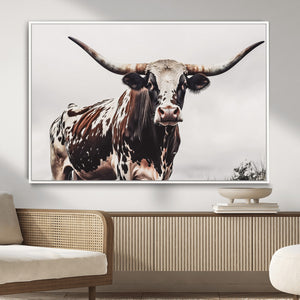 Texas Longhorn Wall Art Canvas Print – Framed Spotted Bull