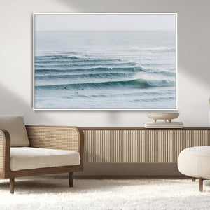 Ocean Waves Wall Art Canvas Print – Framed Surfer Lineup