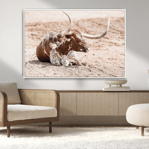 Texas Longhorn Wall Art Canvas Print – Framed Resting Bull