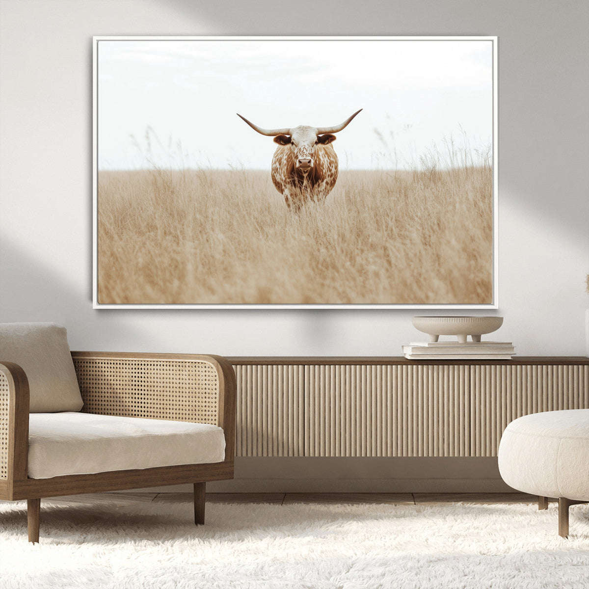 Texas Longhorn Wall Art Canvas Print – Framed Lone Cattle