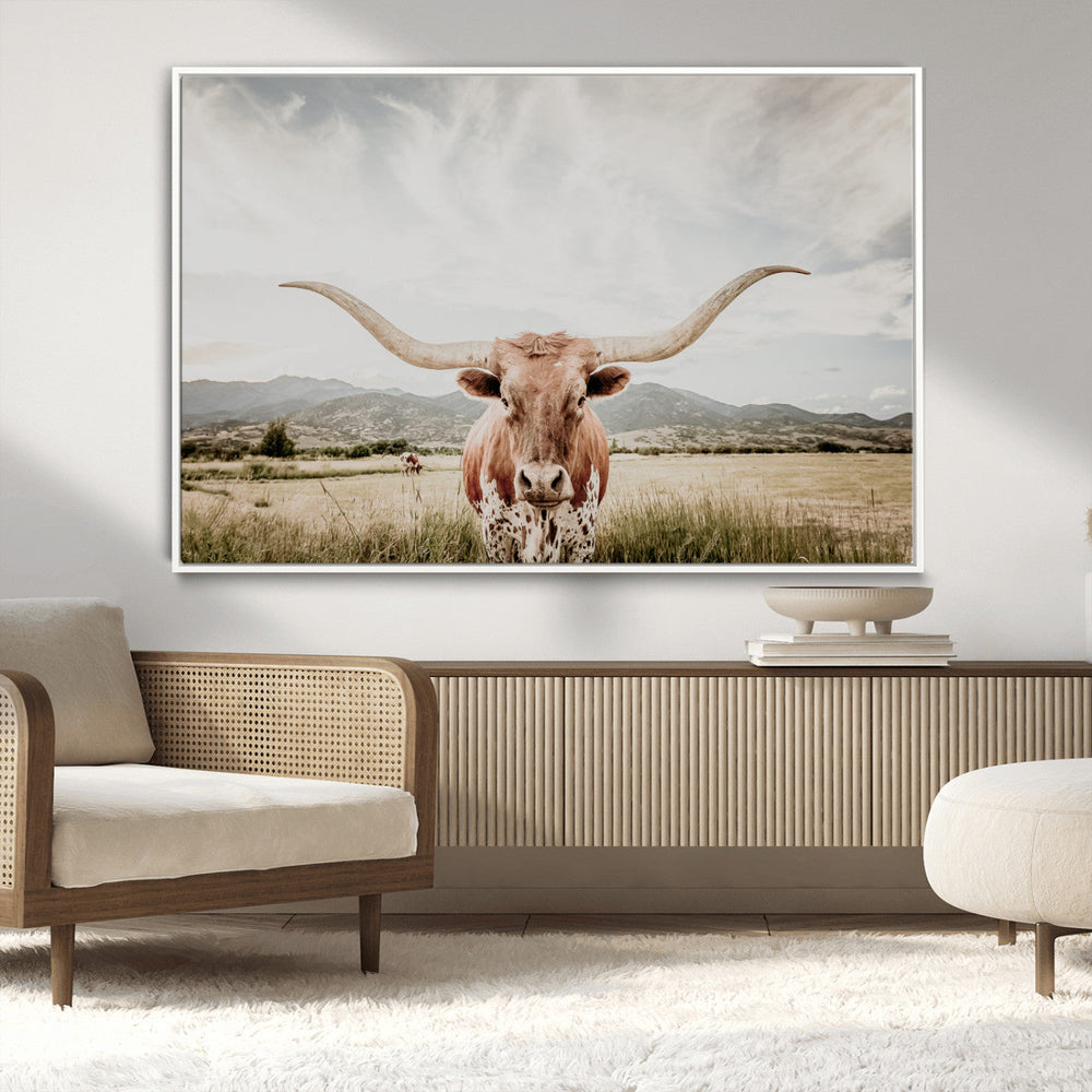 Texas Longhorn Wall Art Canvas Print – Framed Western Cow