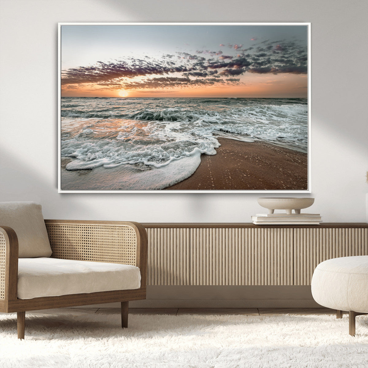 Ocean Sunset Wall Art Canvas Print – Framed Beach Waves