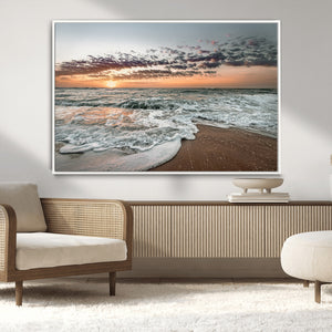 Ocean Sunset Wall Art Canvas Print – Framed Beach Waves