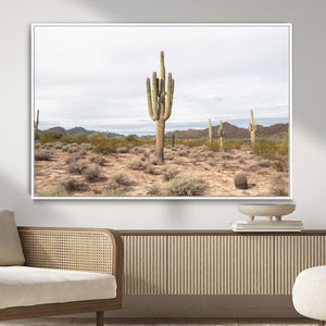 Saguaro Cactus Wall Art – Framed Desert Canvas Artwork,