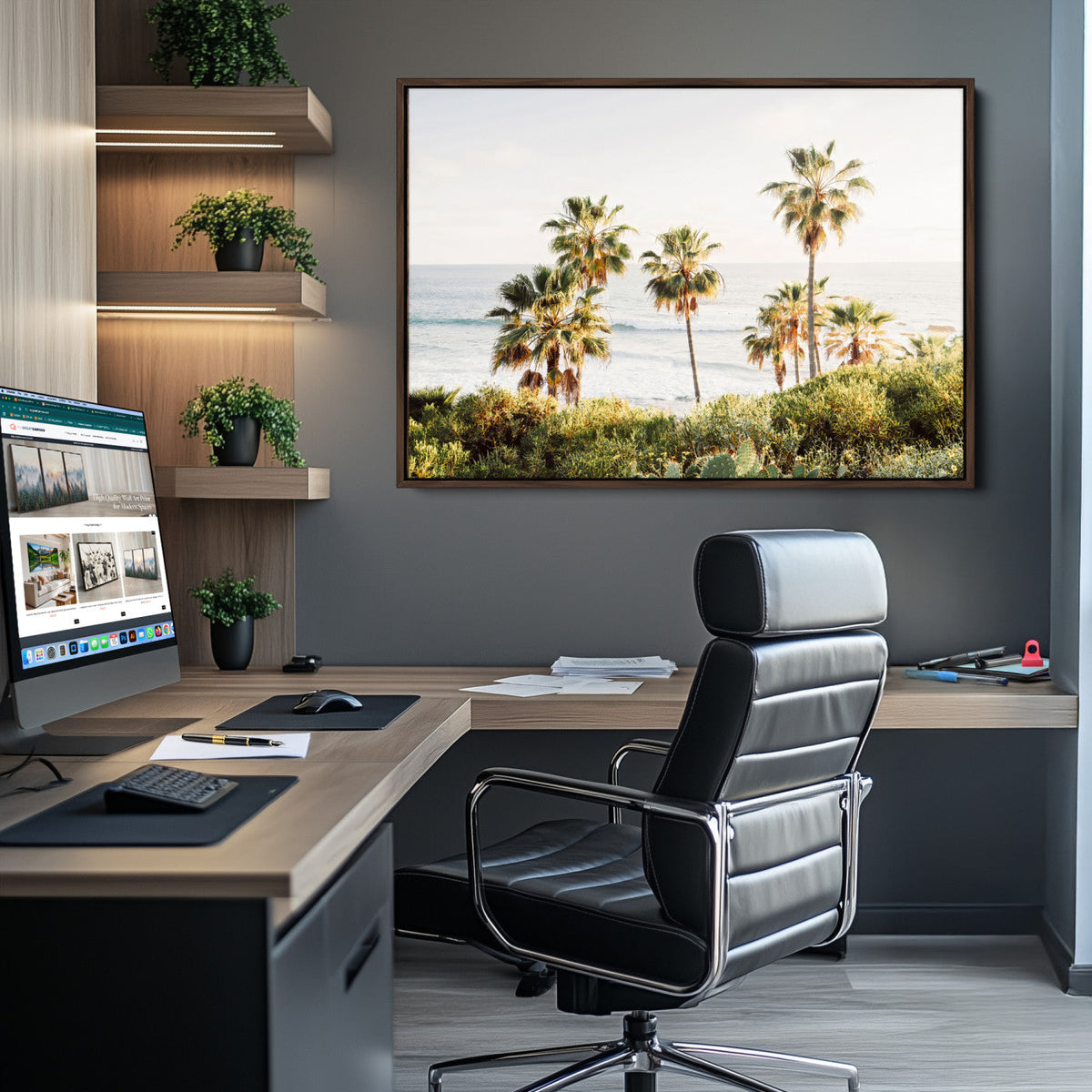California Coast Palm Trees Wall Art Canvas Print – Framed