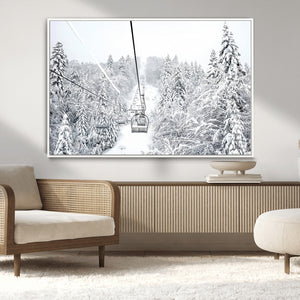 Snowy Ski Lift Wall Art – Framed Winter Mountain Canvas