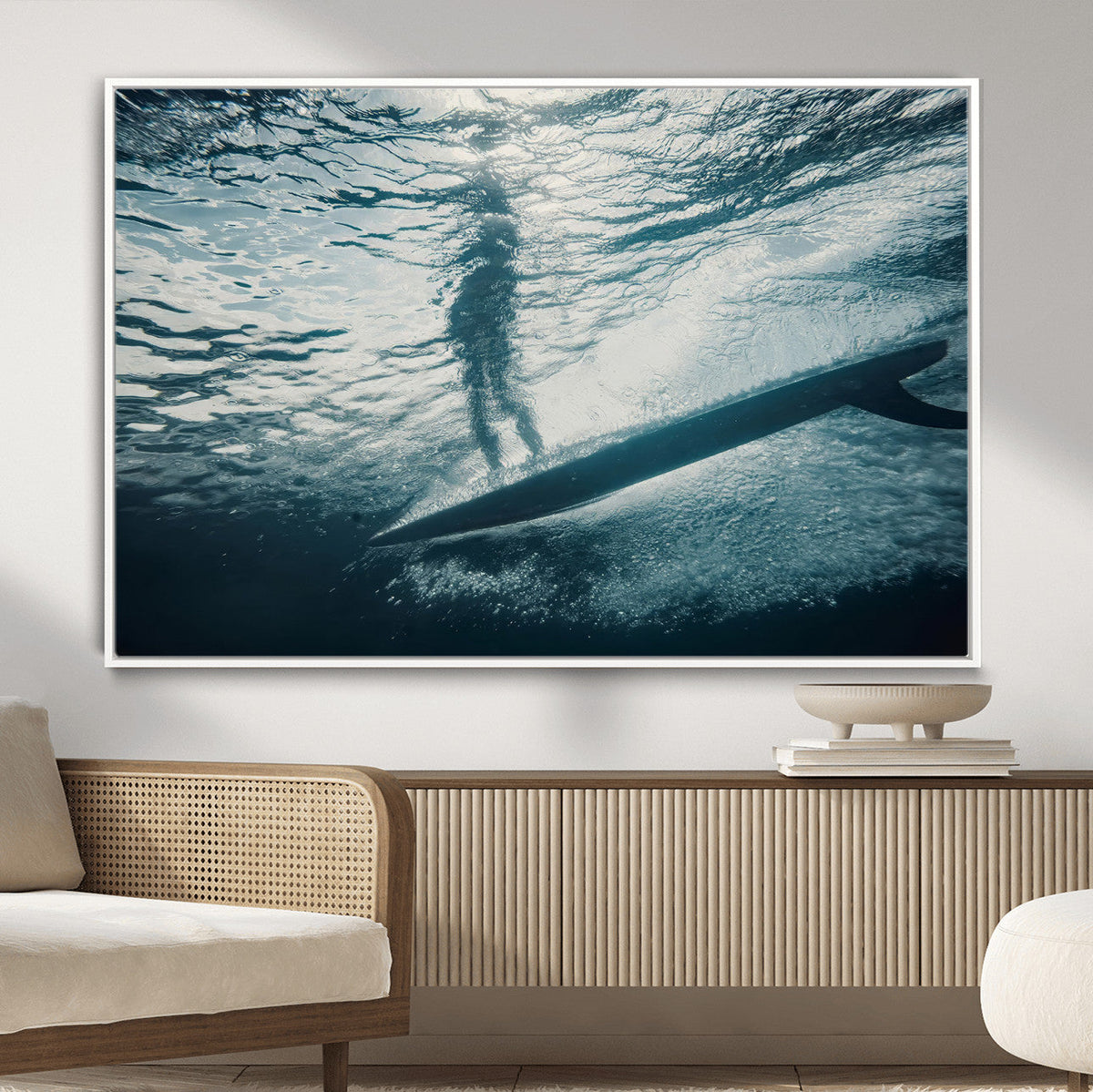 Underwater Surf Wall Art – Framed Ocean Wave Canvas Artwork,