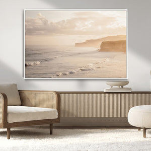 Misty Coastal Wall Art Canvas Print – Framed Golden Sunset