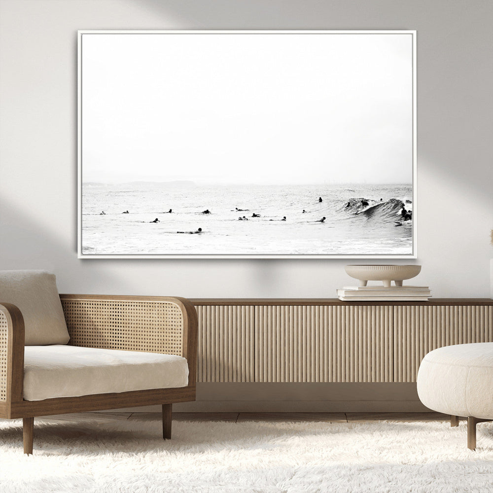 Monochrome Swimming Wall Art Canvas Print – Framed Ocean