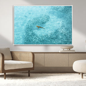 Fish Swarm Wall Art Canvas Print – Framed Marine Life Art