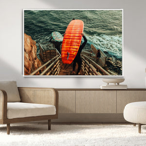 Surfer Stairway Wall Art Canvas Print – Framed Ocean Surf