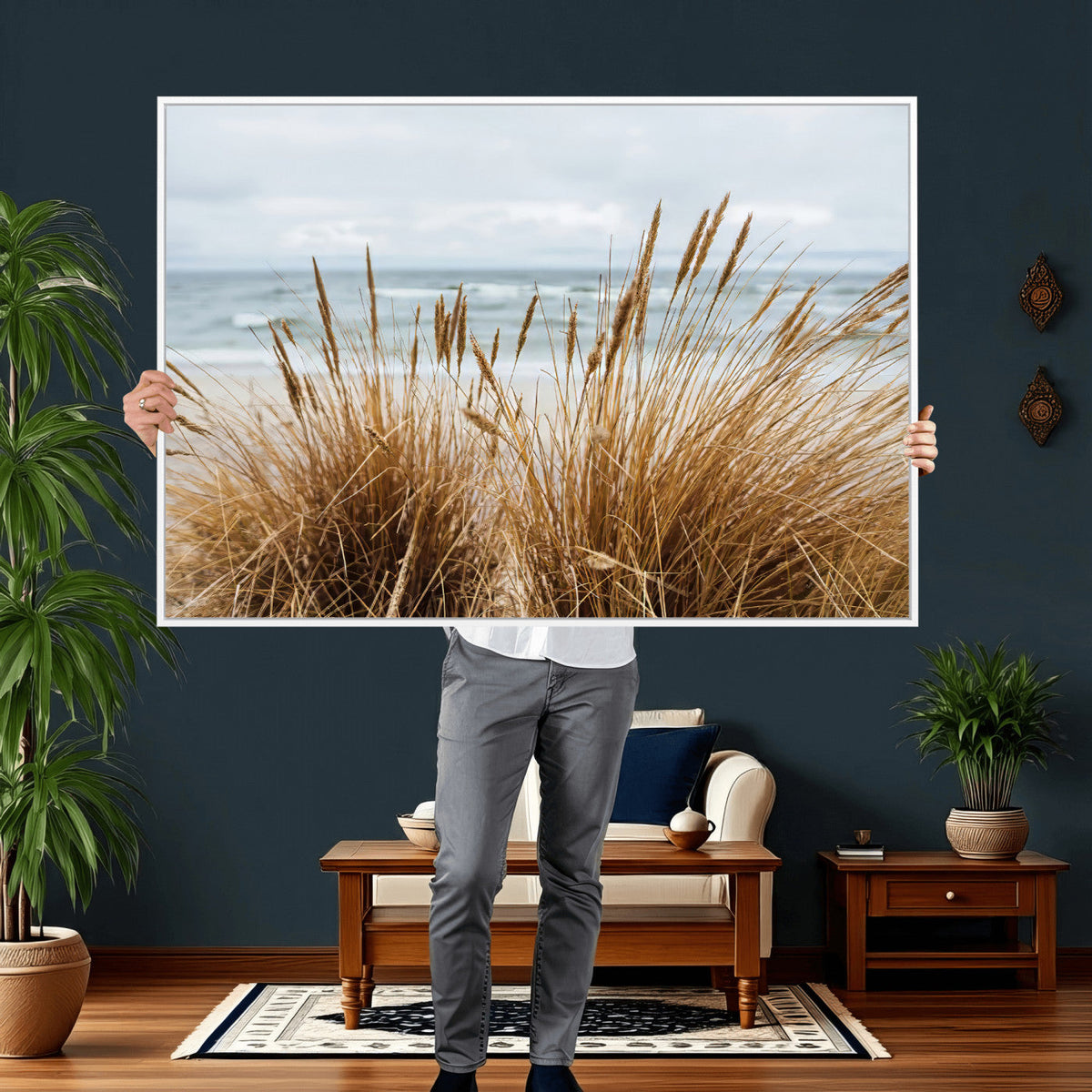 Beach Grass Wall Art Canvas Print – Framed Coastal Dunes Art