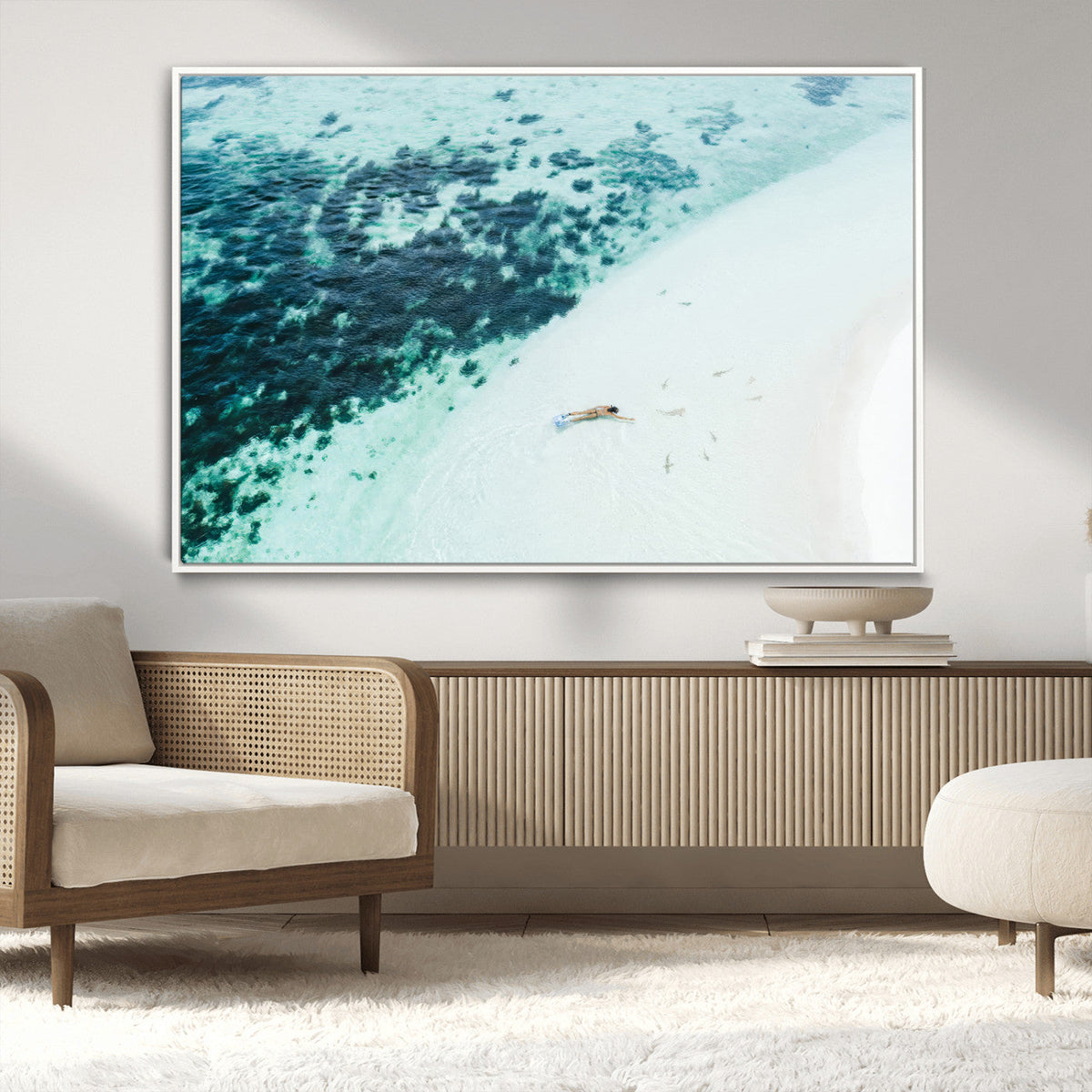 Minimal Beach Wall Art Canvas Print – Framed Ocean Swimming