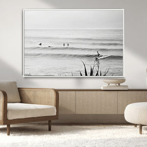 Surfer Silhouette Wall Art Canvas Print, Framed Calm Ocean