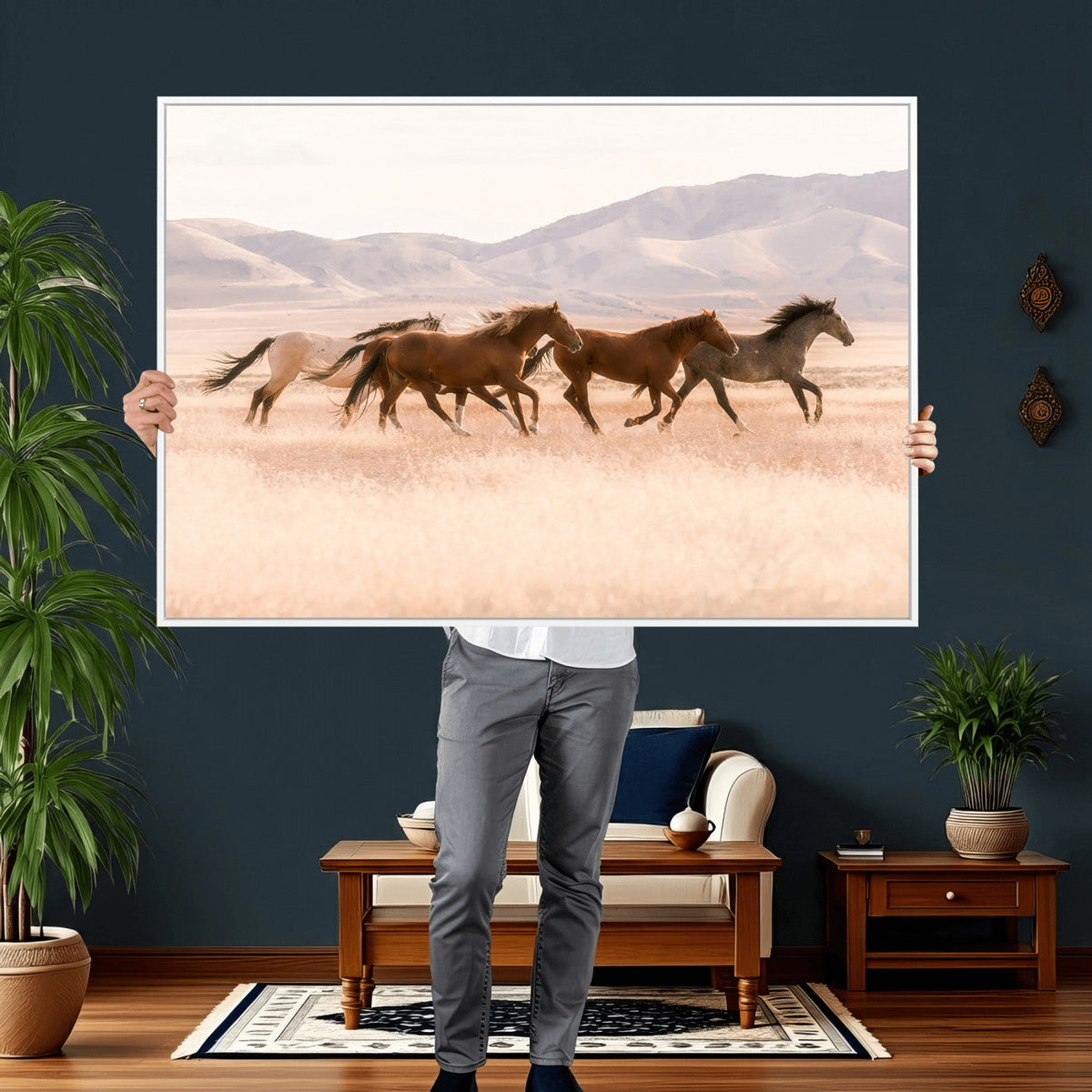 Wild Horse Wall Art Canvas Print – Framed Rustic Western Art