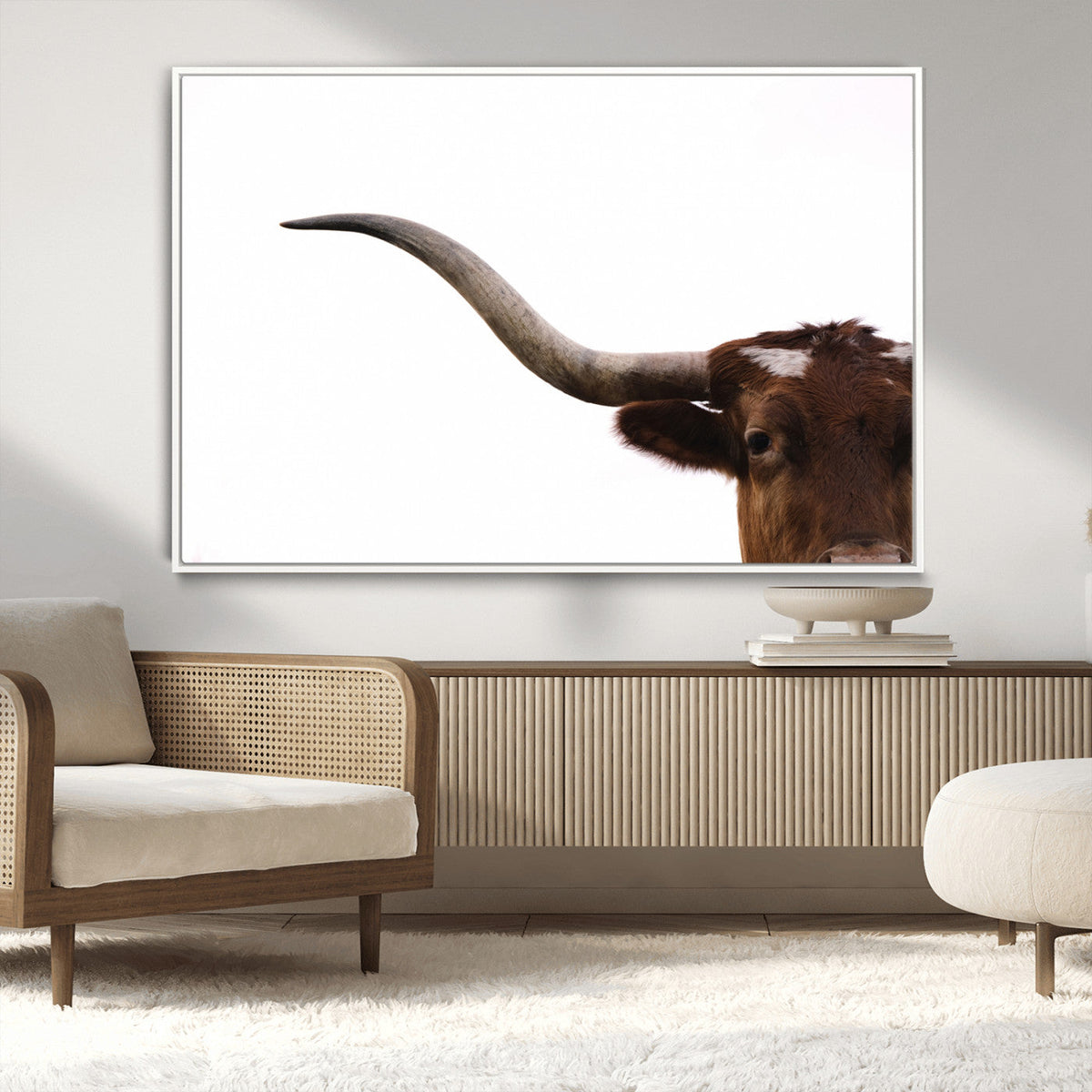 Texas Longhorn Wall Art Canvas Print – Framed Minimalist Cow