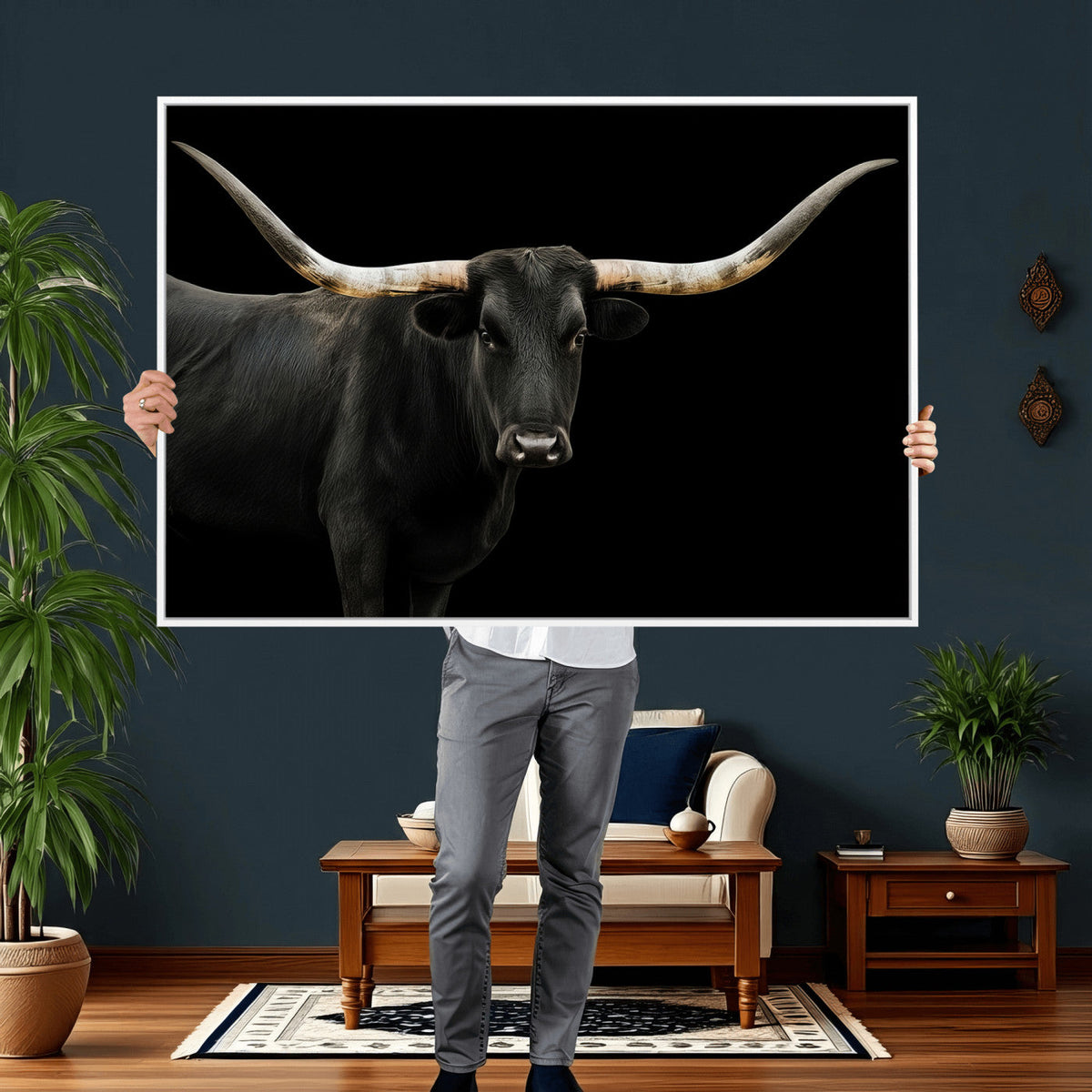 Longhorn Cattle Wall Art Canvas Print – Framed Texas Ranch