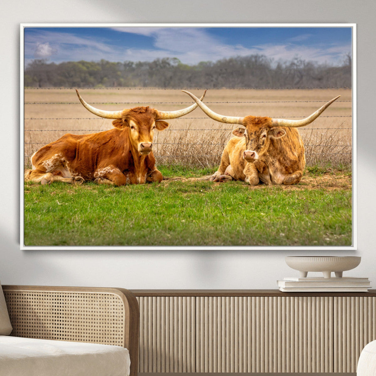 Longhorn Wall Art Canvas Print – Framed Cozy Ranch Vibes