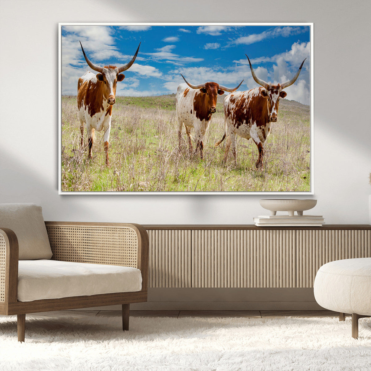 Texas Longhorn Wall Art Canvas Print – Framed Western Decor