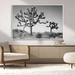 Joshua Tree Wall Art Canvas Print – Framed Monochrome Desert