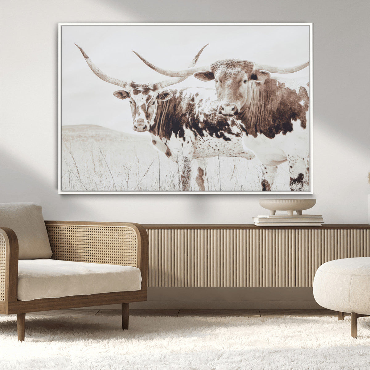 Longhorn Wall Art Canvas Print – Framed Western Cow Rustic