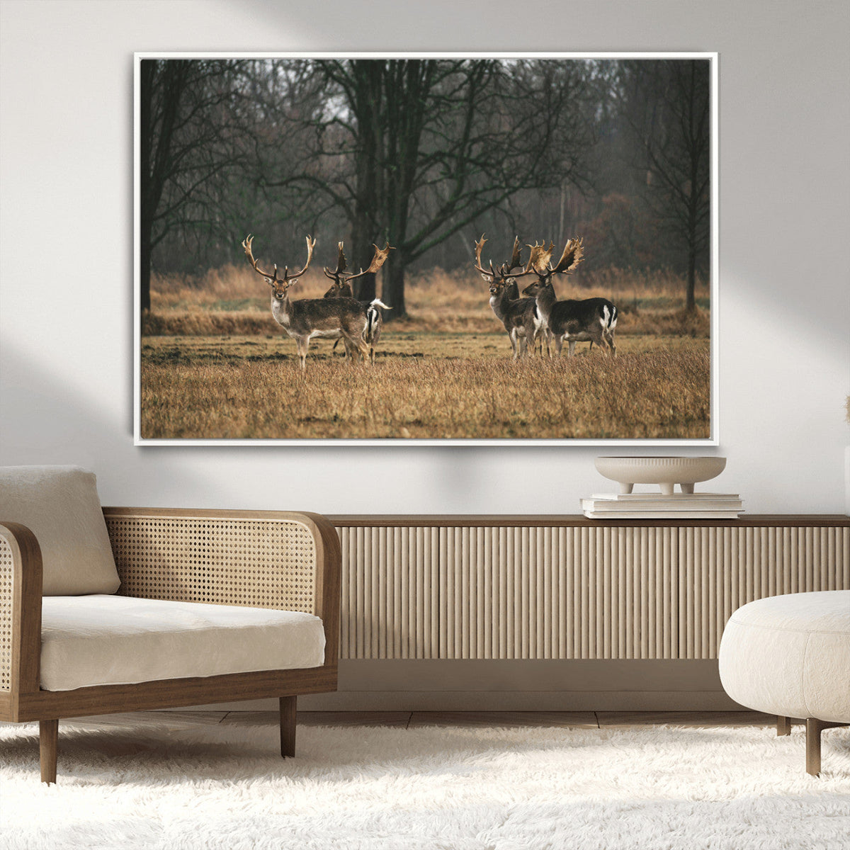 Deer Wall Art Canvas Print – Framed Rustic Wildlife Stags