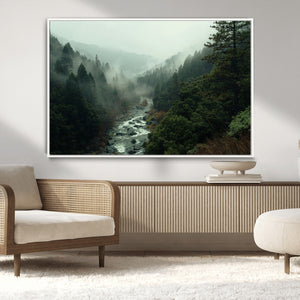 Misty Forest Wall Art Canvas Print – Framed Foggy River