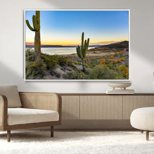 Saguaro Cactus Wall Art Canvas Print – Framed Desert Sunset
