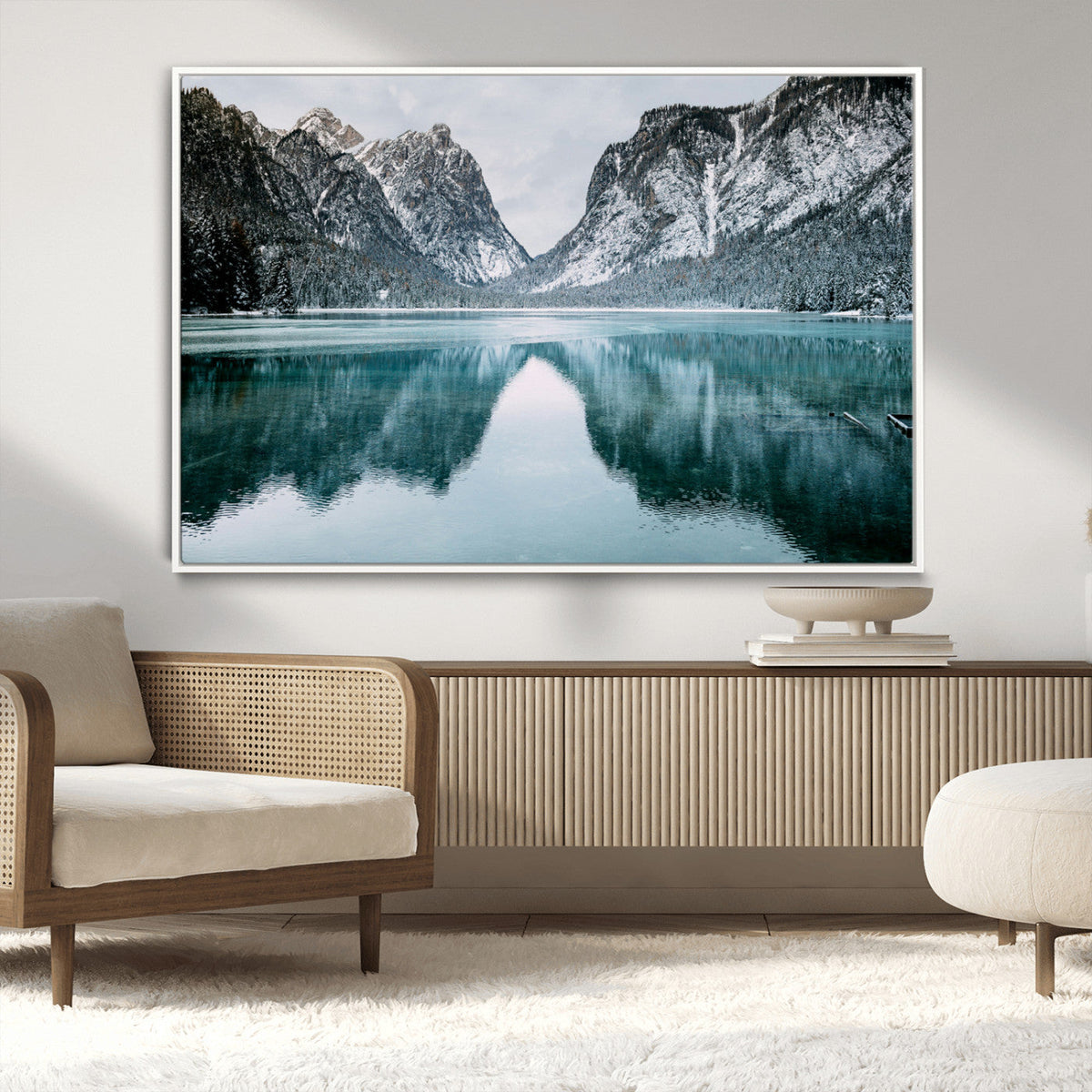 Mountain Lake Wall Art Canvas Print – Framed Toblacher See