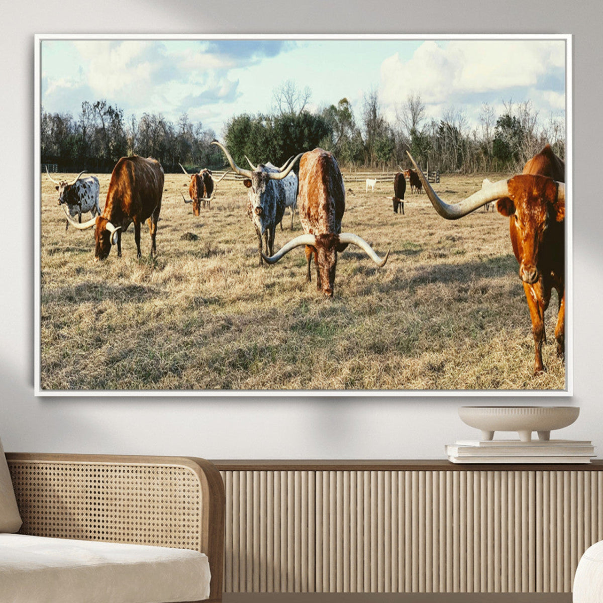 Texas Longhorns Wall Art Canvas Print – Framed Rustic Farm