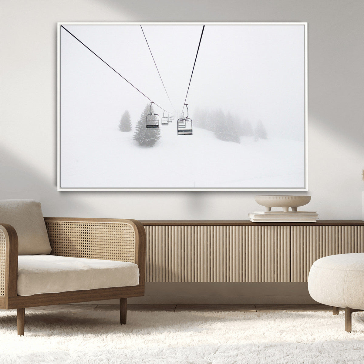 Ski Lift Wall Art Canvas Print – Snowy Alpine Landscape