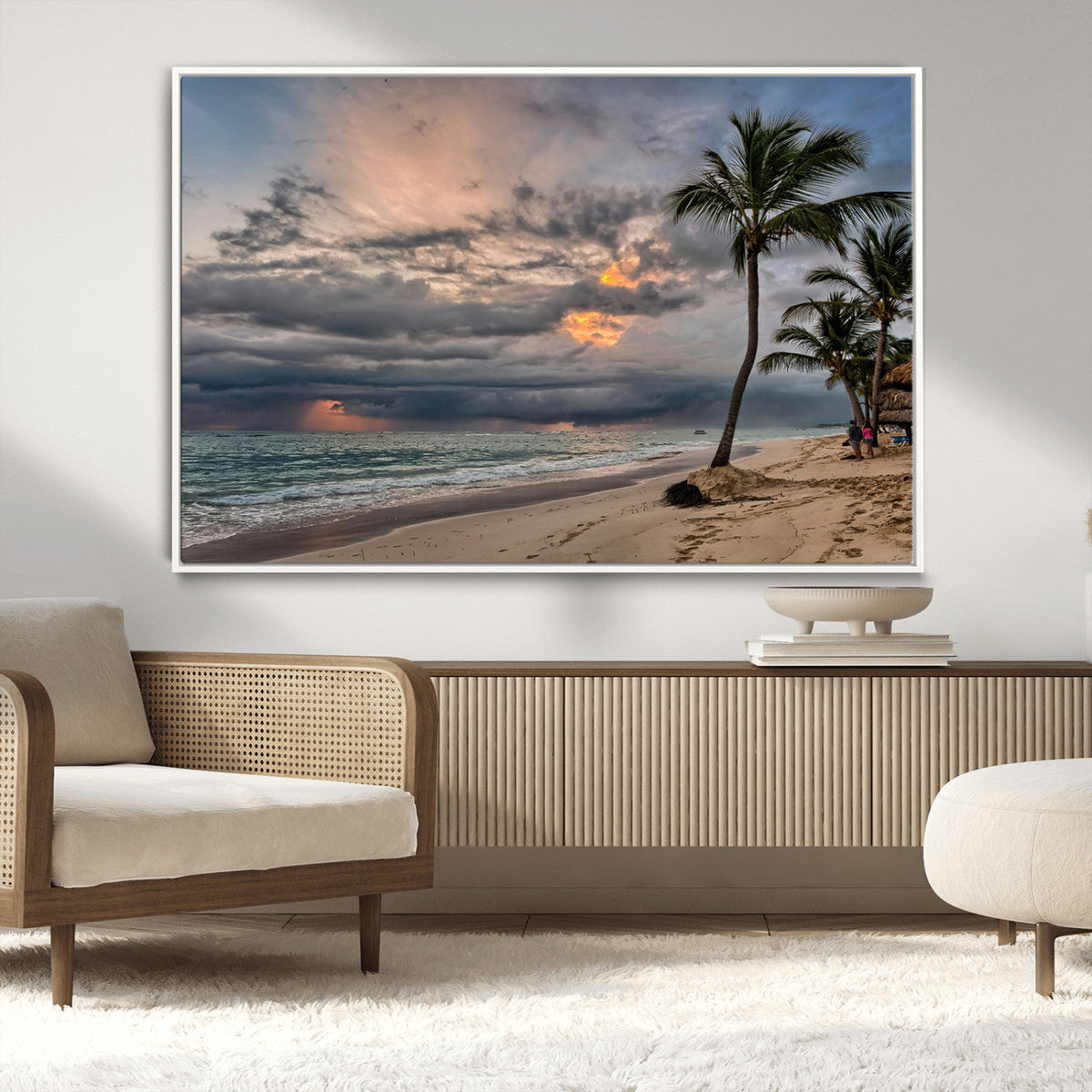 Tropical Storm Wall Art Canvas Print – Framed Moody Beach