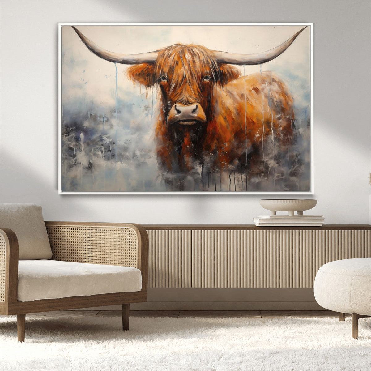Scottish Highland Wall Art Canvas Print, Framed Longhorn Art