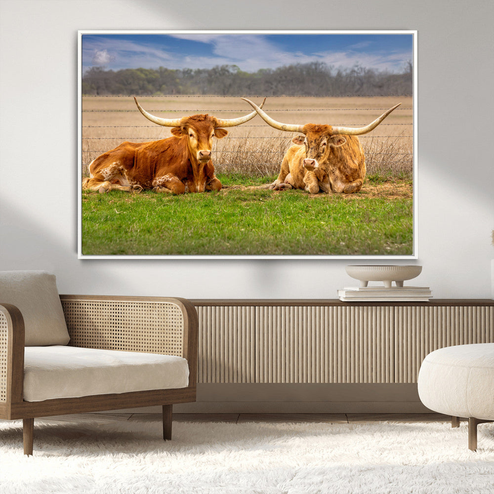 Texas Longhorn Pair Wall Art Canvas Print – Peaceful Rustic