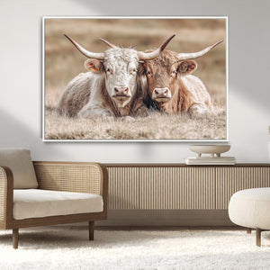 Couple Highland Cows Wall Art Canvas Print – Peaceful Meadow