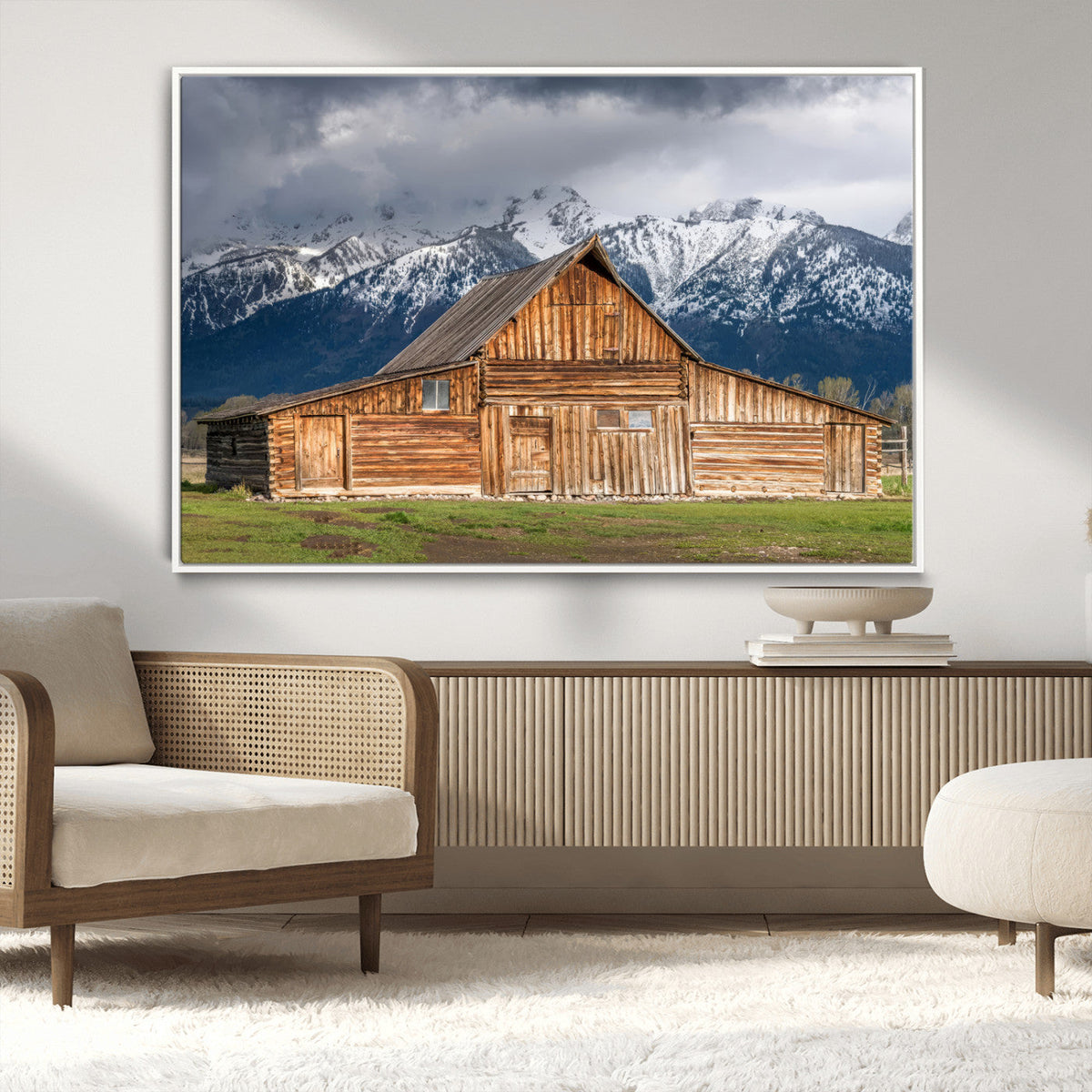 Rustic Wooden Barn Wall Art Canvas Print – Snowy Mountain