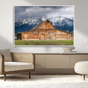 Rustic Wooden Barn Wall Art Canvas Print – Snowy Mountain