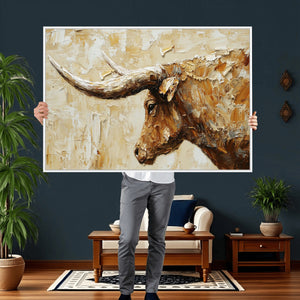Rustic Longhorn Bull Wall Art Canvas Print – Vintage Western