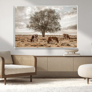 Texas Longhorn Cattle Wall Art, Rustic Western Ranch Canvas