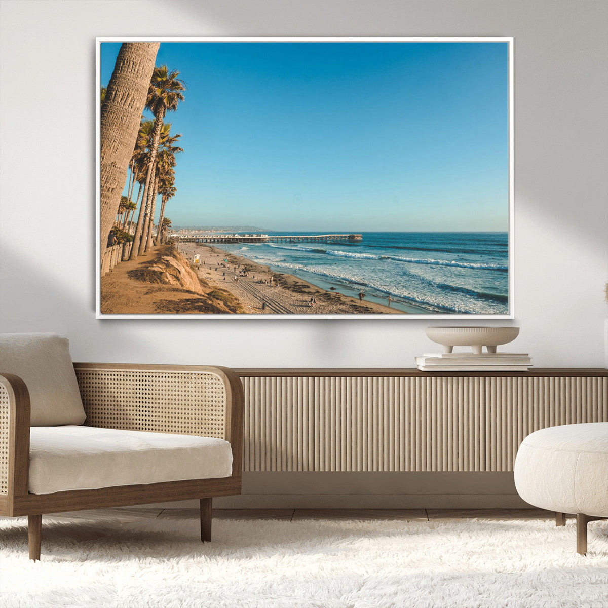 Scenic Beach Wall Art Canvas Print – Tall Palm Trees, Sandy