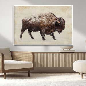 Snow-dusted bison silhouette textured vintage style rugged