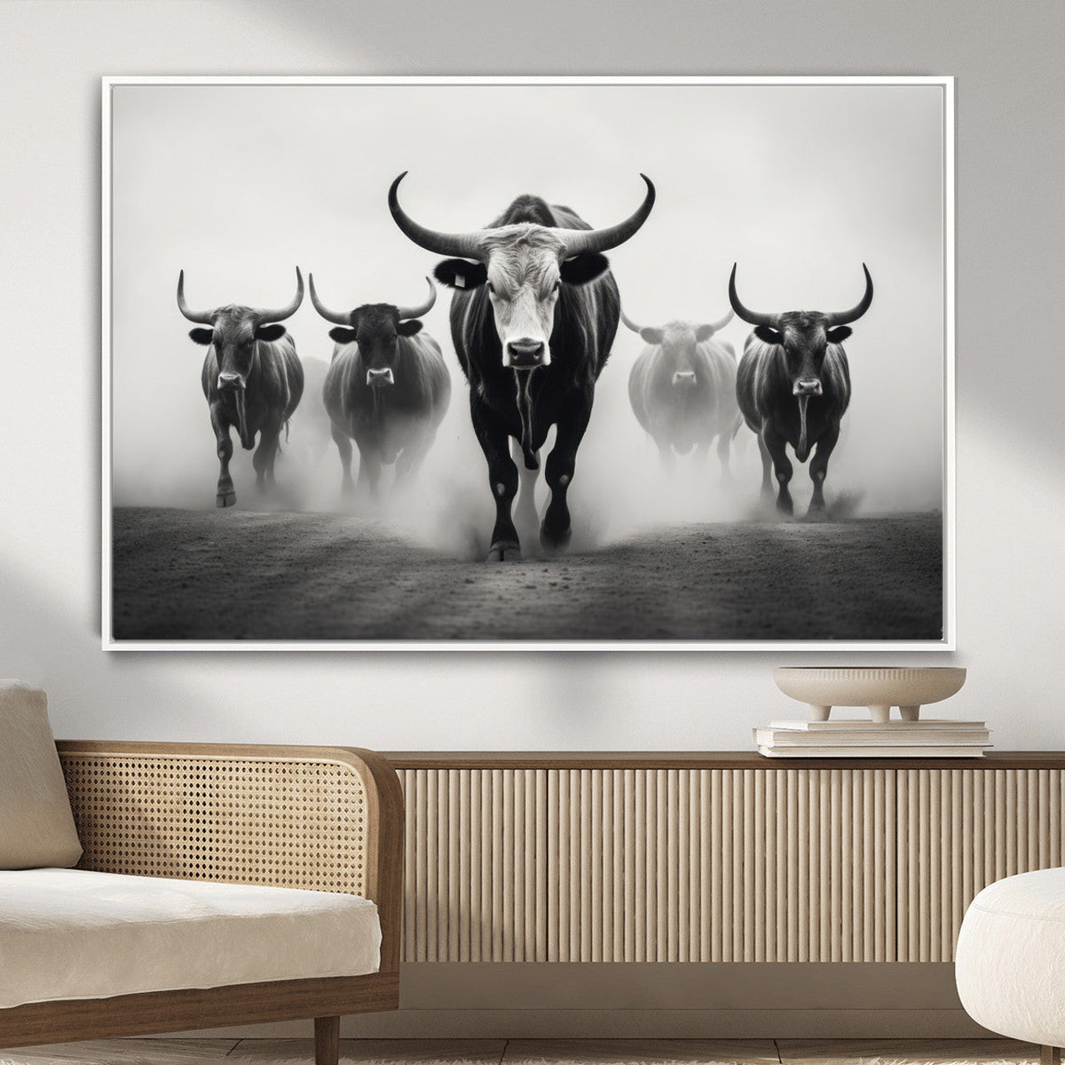 Texas Longhorn Wall Art Canvas Print, Framed Speckled Cow
