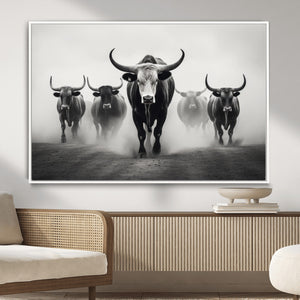 Texas Longhorn Wall Art Canvas Print, Framed Speckled Cow